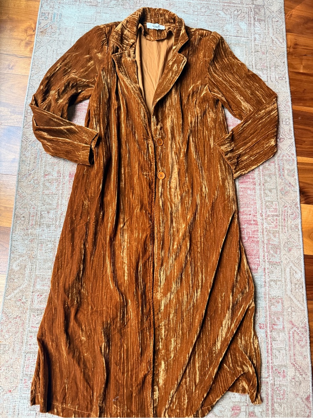 easel Long Velvet Coat in Golden Brown